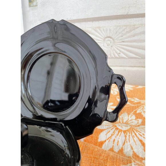 Vintage MCM Black Glass Set Handled Dish and Relish Plate - Picture 9 of 13